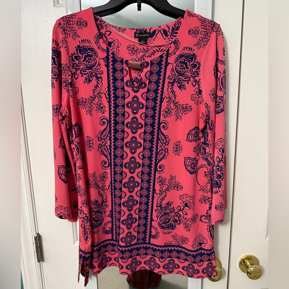Coral and Navy Printed Tunic